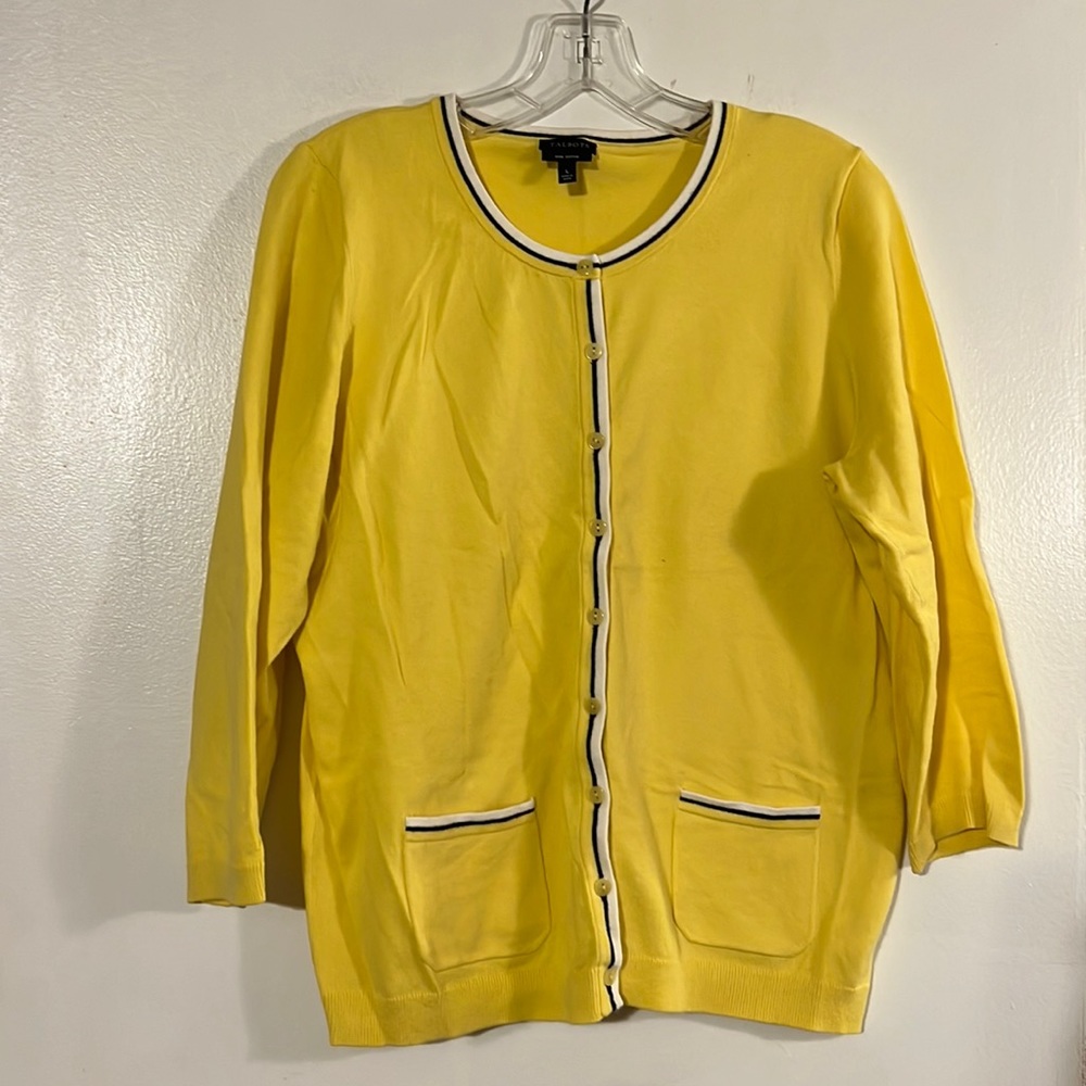 Talbots yellow cardigan sweater Button front closure front patch pockets